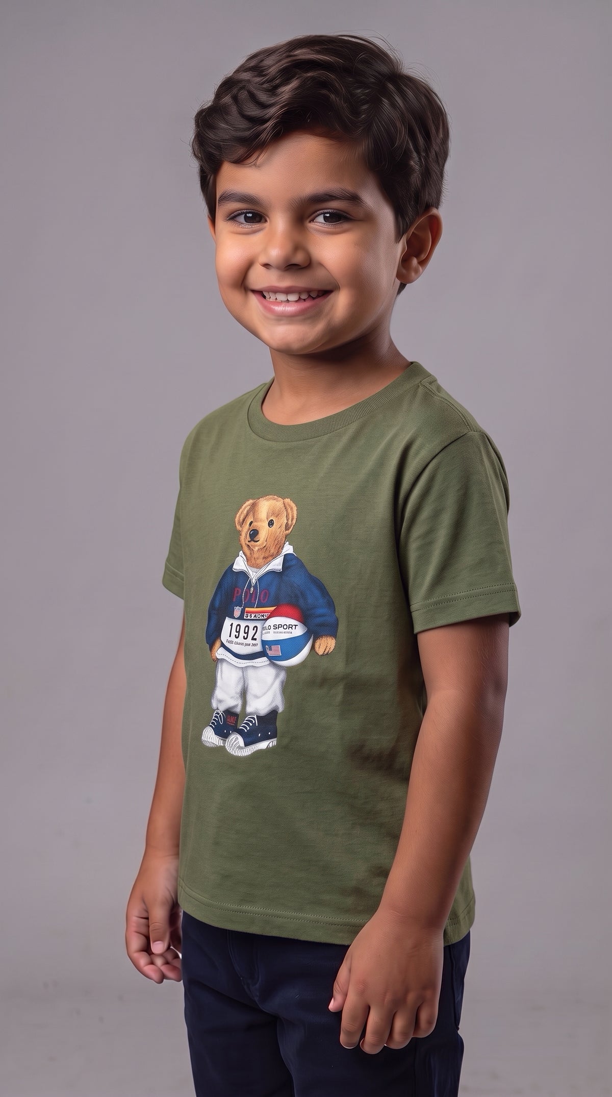 Camiseta Infantil Polo Bear Marsala Basketball 1992 - Verde Militar