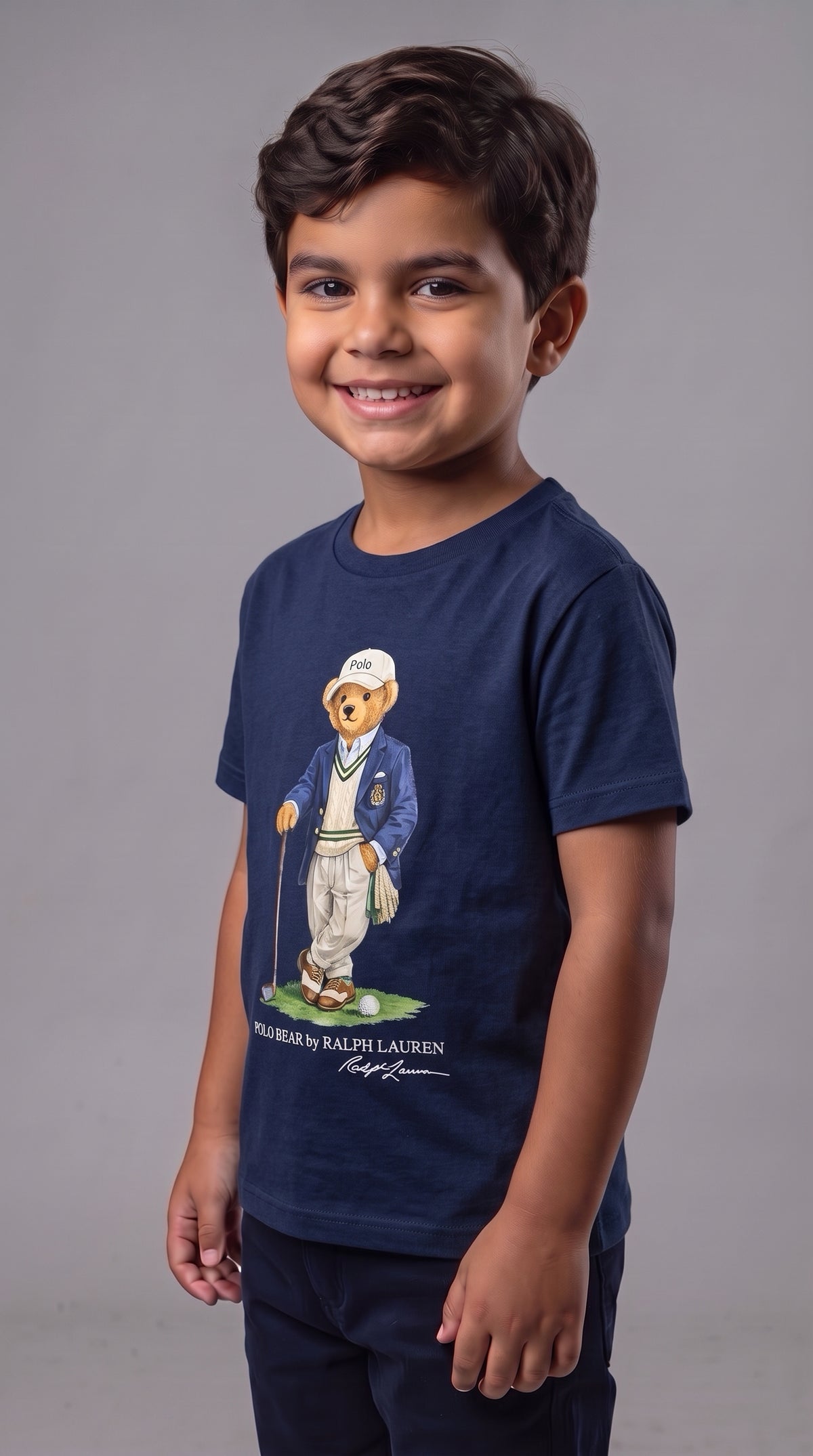 Camiseta Infantil Polo Bear Golf Club - RL Azul Marinho