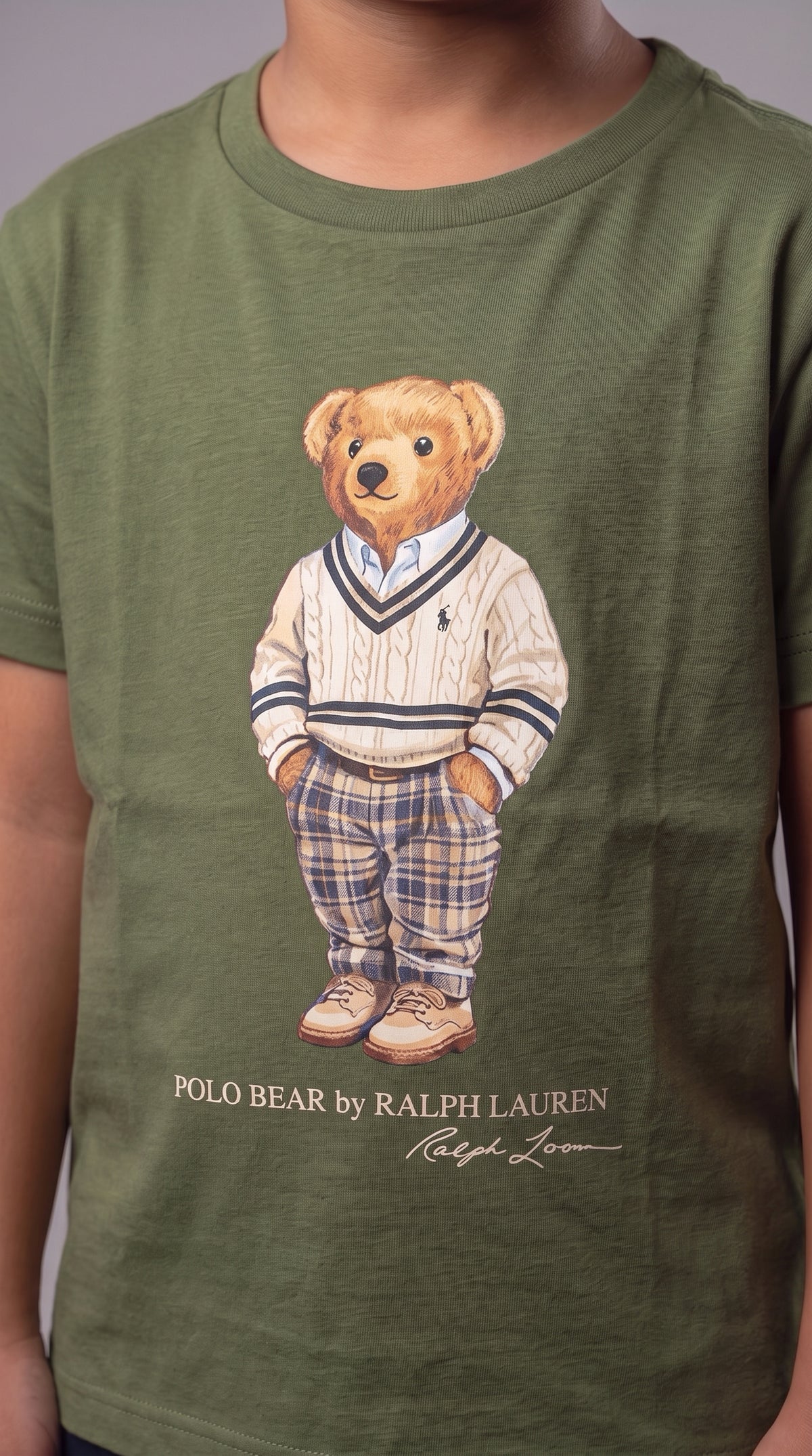 Camiseta Infantil Polo Bear Preppy Xadrez - RL Verde Militar