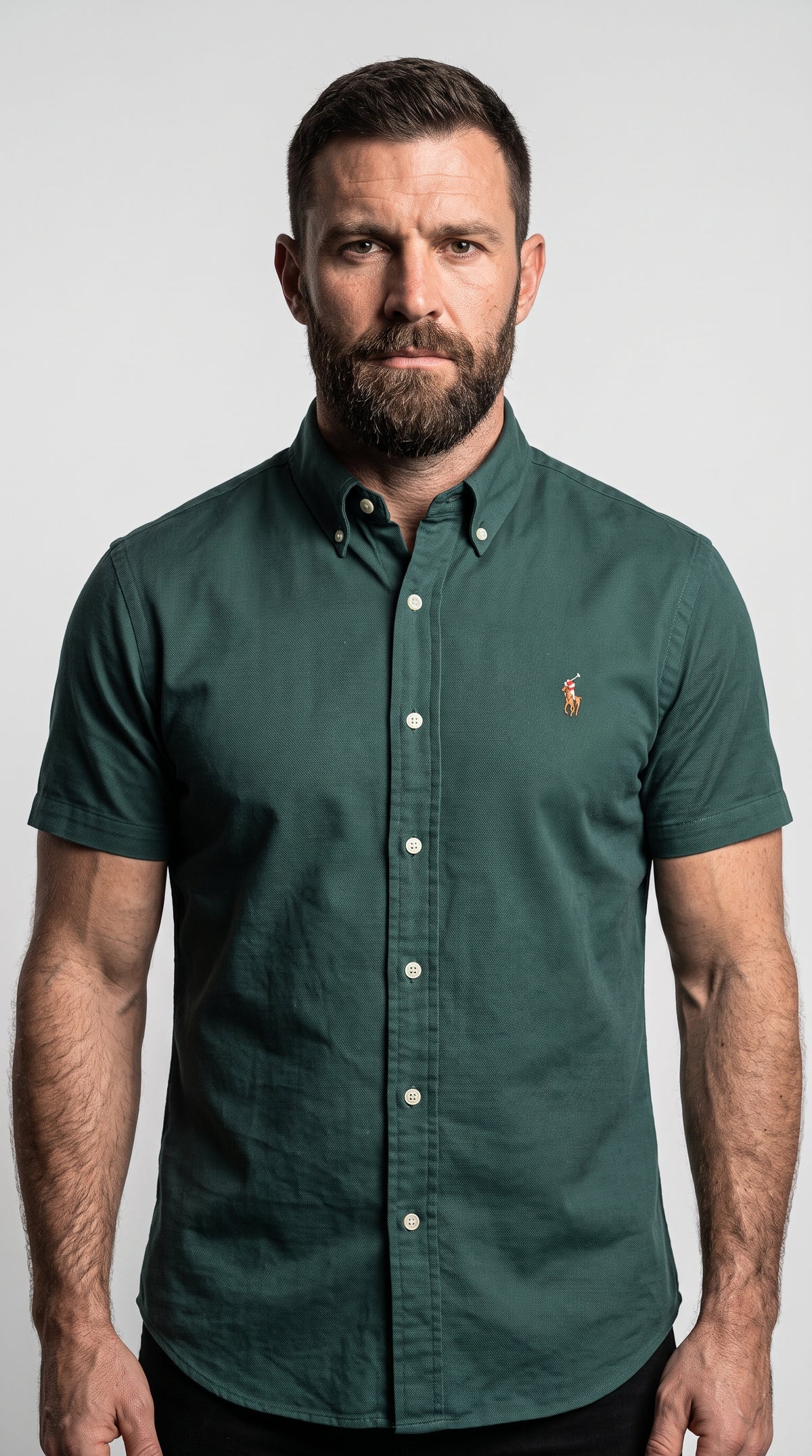 Camisa Social Manga Curta RL- T/ Sarja Verde Militar