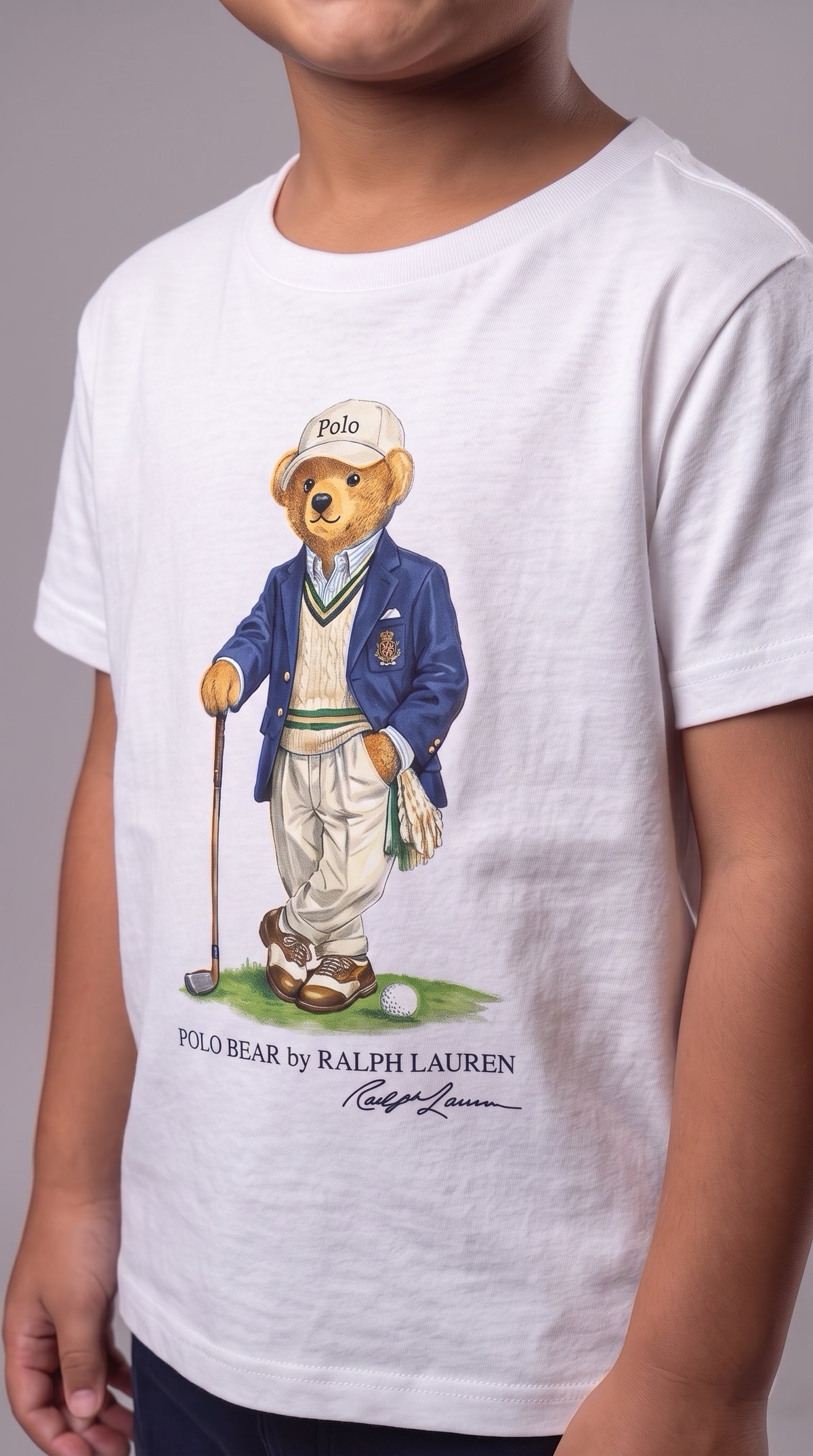 Camiseta Infantil Polo Bear Golf Club - RL Branca