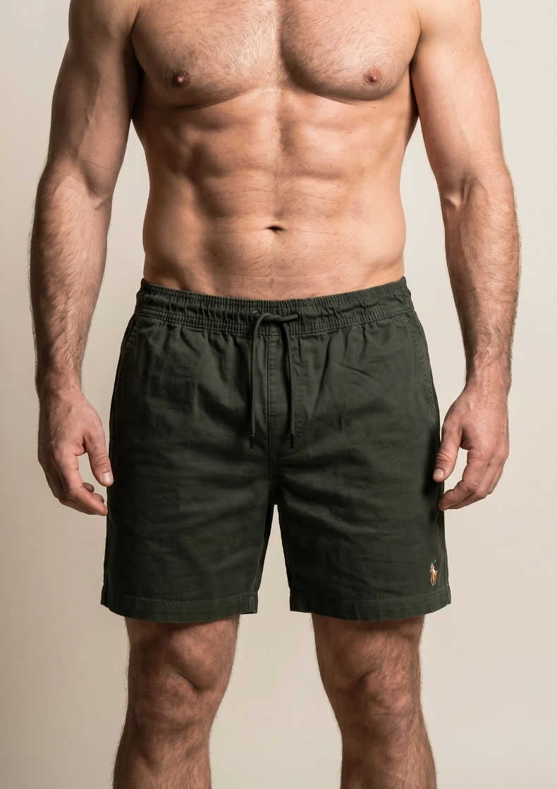Short Sarja RL Verde Militar | Com Cavaleiro Colorido
