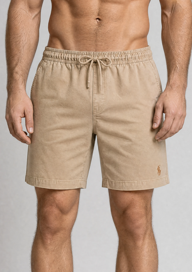 Short Sarja RL Bege | Com Cavaleiro Tom Sobre Tom