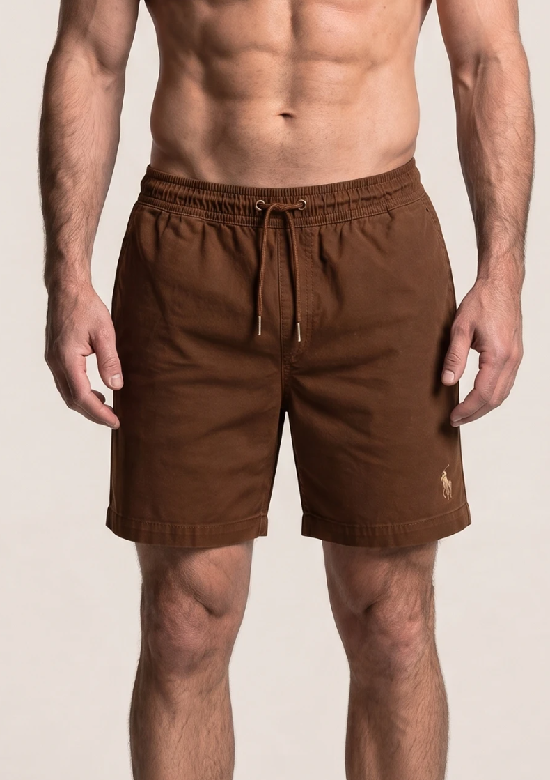 Short Sarja RL Marrom | Com Cavaleiro Tom Sobre Tom