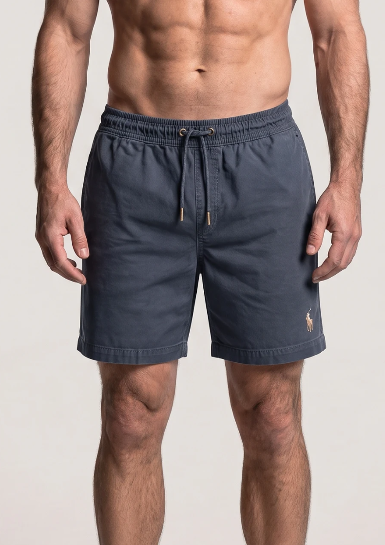 Short Sarja RL Cinza Azulado | Com Cavaleiro Tom Sobre Tom
