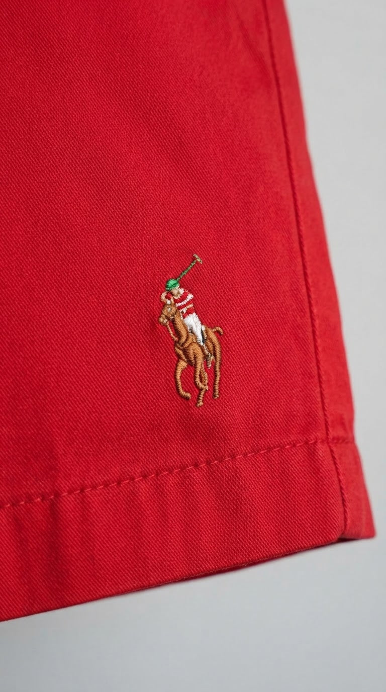 Short Sarja RL Vermelho | Com Cavaleiro Colorido