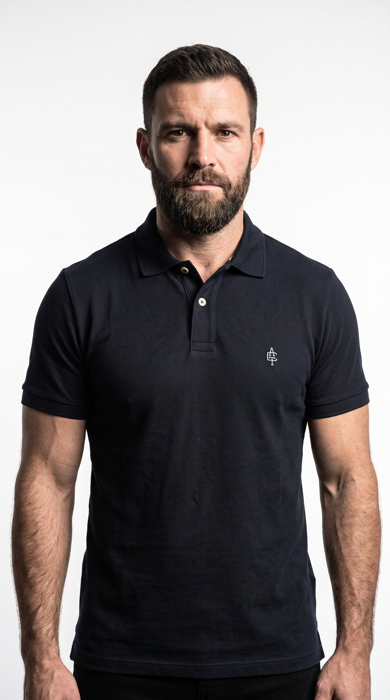 Camisa Gola Polo Acostamento Preta Logomarca - Minimalista