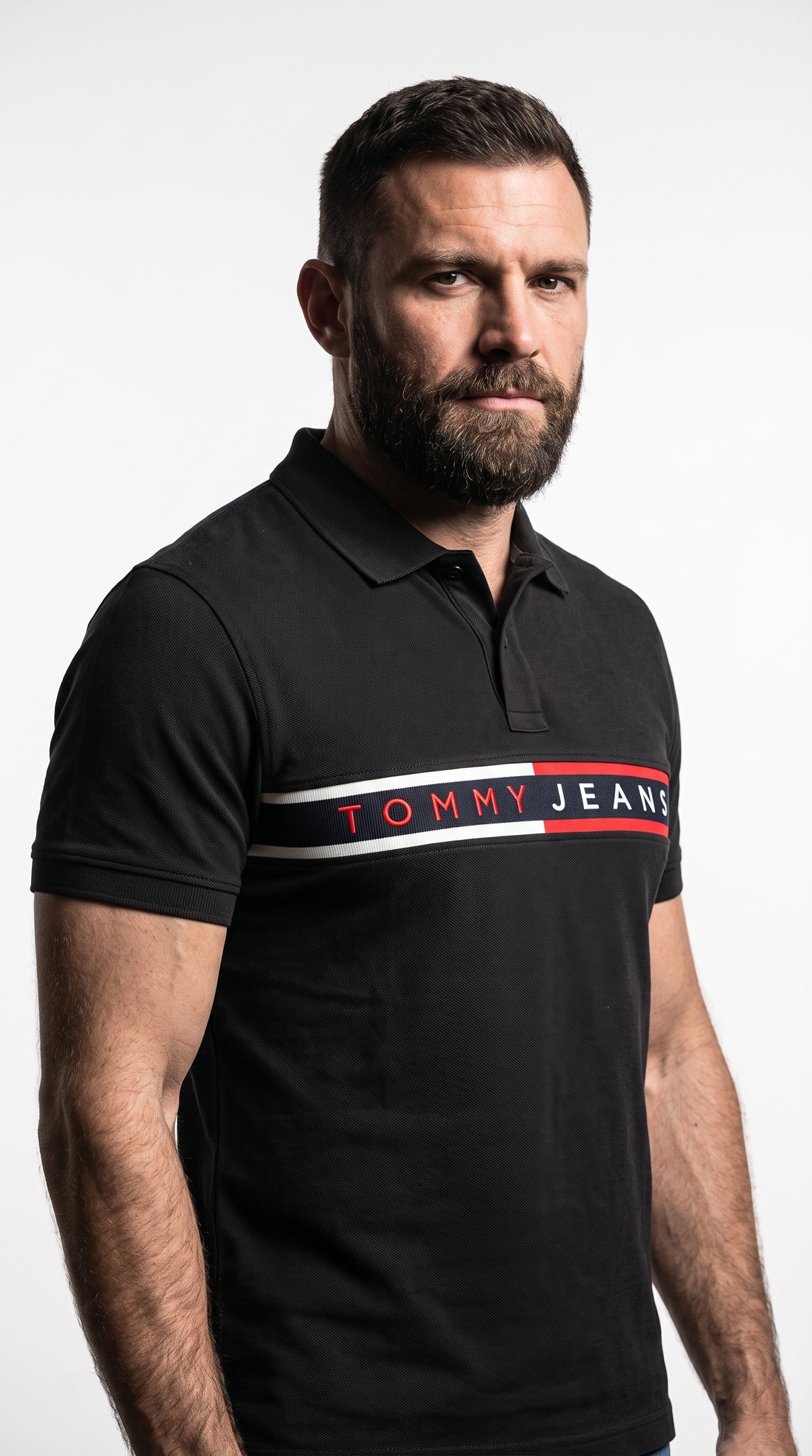 Camisa Gola Polo Preta TJ Flag - Faixa Central Icon Premium