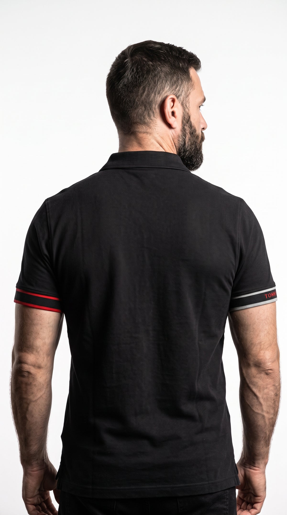 Camisa Gola Polo Preta Mini Flag - Listra Dupla na Manga