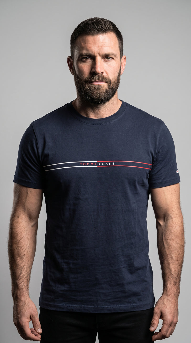 Camiseta TOMMY JEANS Signature Stripe - Azul Marinho
