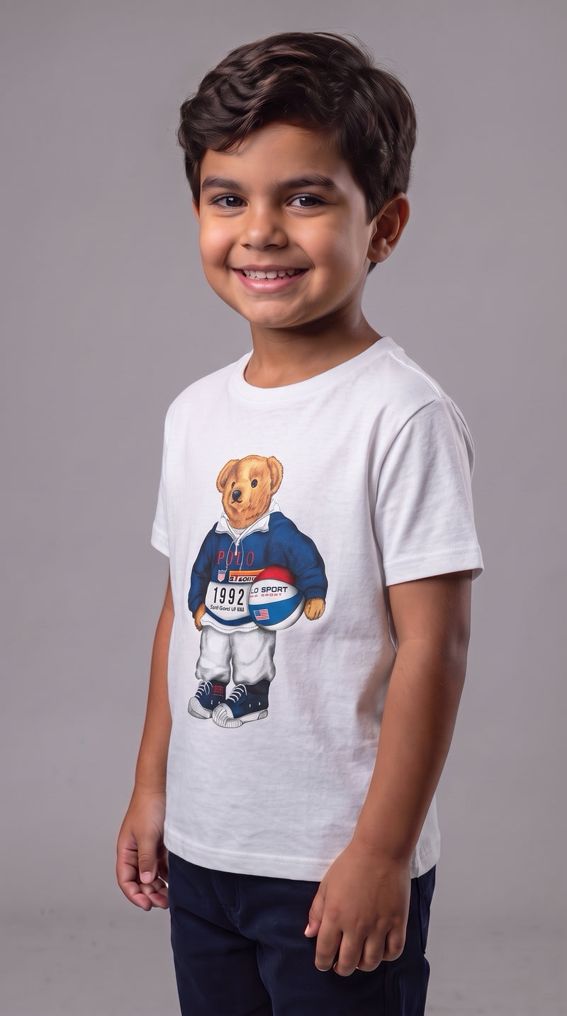 Camiseta Infantil Polo Bear Marsala Basketball 1992 - RL Branca