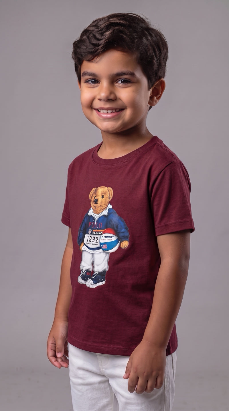 Camiseta Infantil Polo Bear Marsala Basketball 1992 - RL Bordô