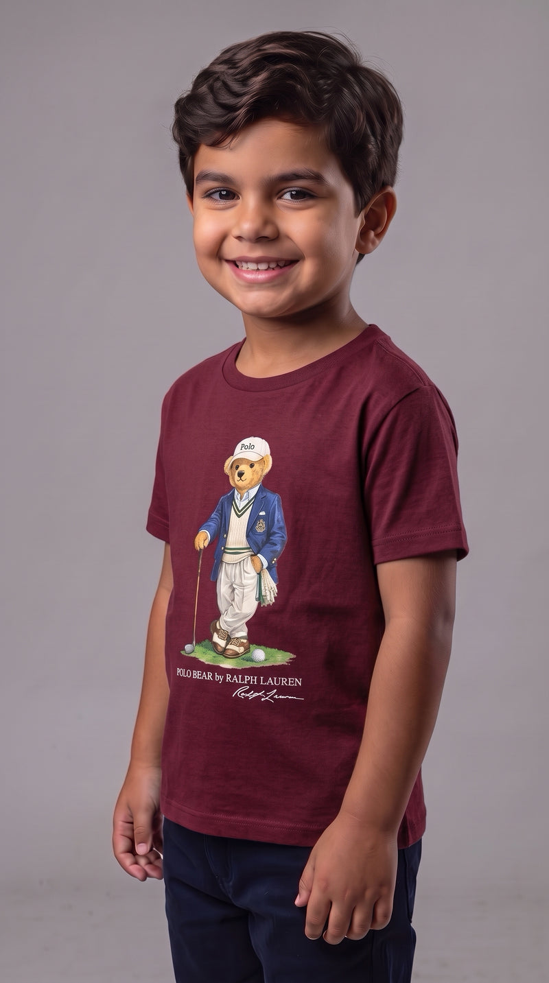 Camiseta Infantil Polo Bear Golf Club - RL Bordô