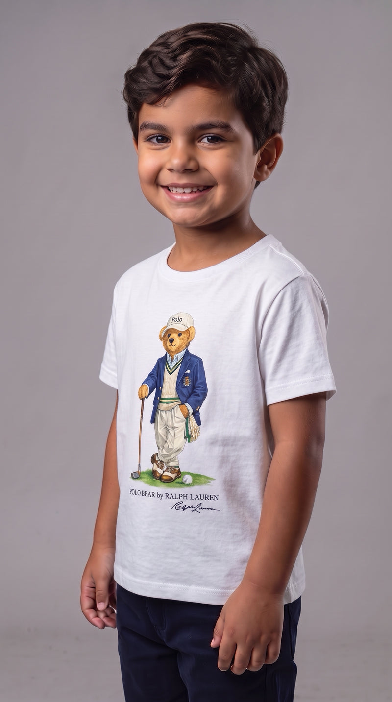 Camiseta Infantil Polo Bear Golf Club - RL Branca