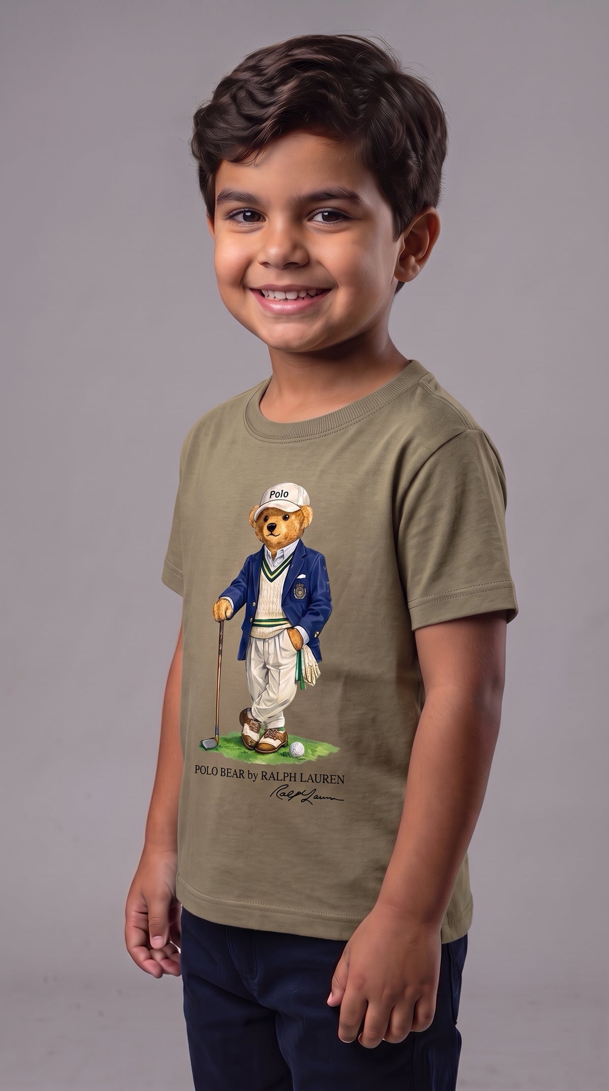 Camiseta Infantil Polo Bear Golf Club - RL Bege
