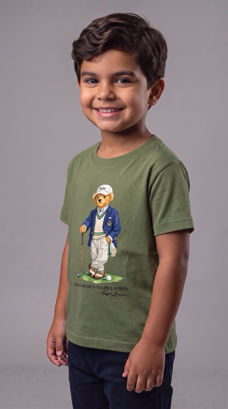 Camiseta Infantil Polo Bear Golf Club - RL Verde Militar