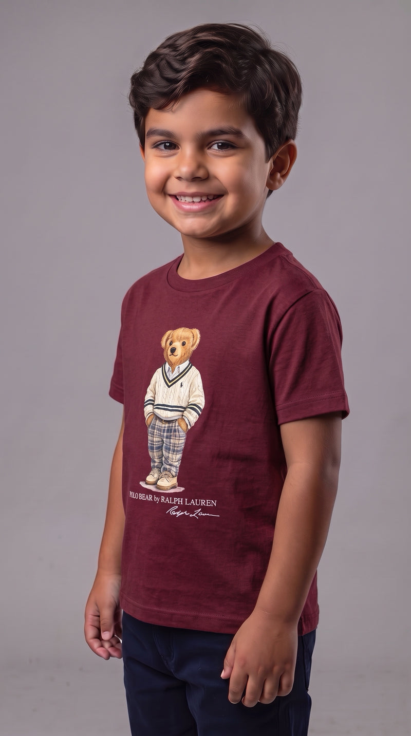 Camiseta Infantil Polo Bear Preppy Xadrez - RL Bordô