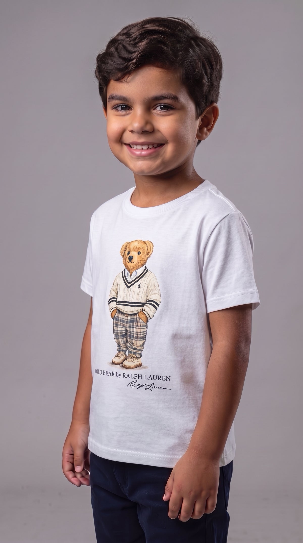 Camiseta Infantil Polo Bear Preppy Xadrez - RL Branca