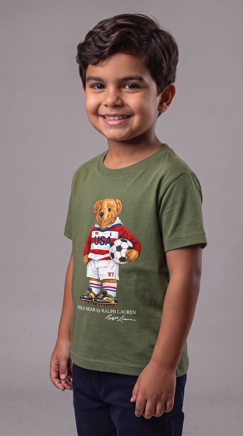 Camiseta Infantil Polo Bear Soccer USA - RL Verde Militar