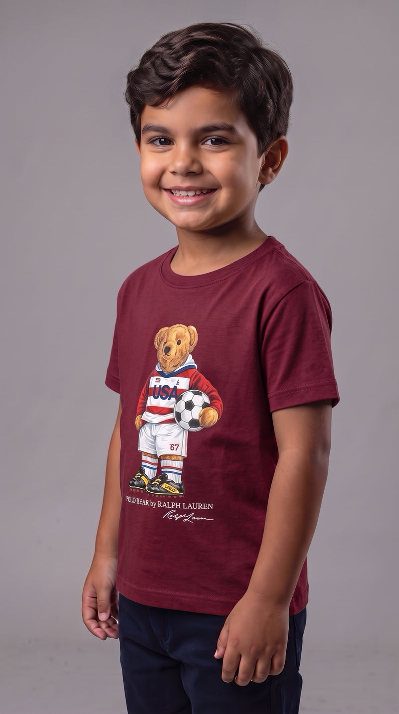 Camiseta Infantil Polo Bear Soccer USA - RL Bordô