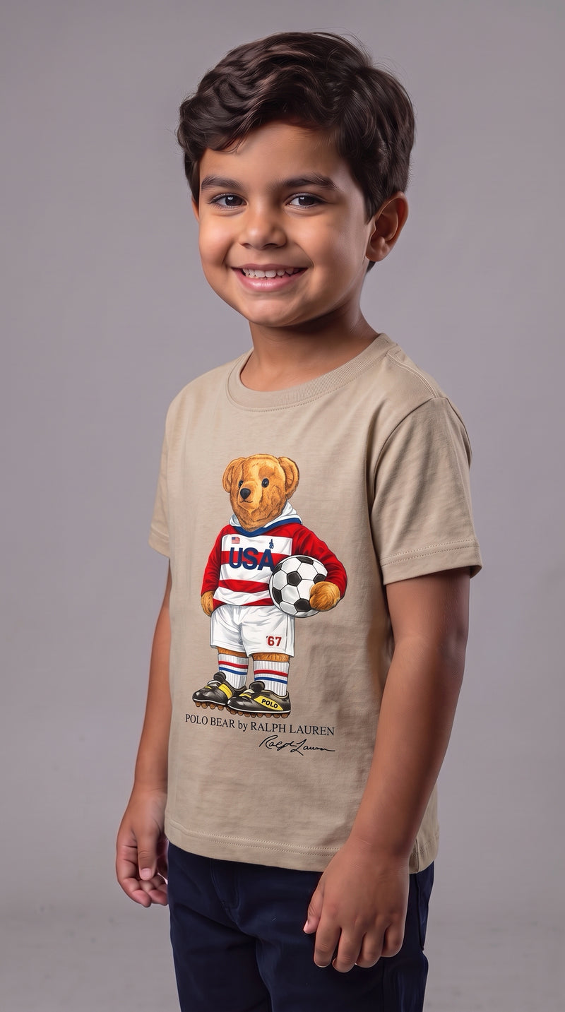 Camiseta Infantil Polo Bear Soccer USA - RL Bege