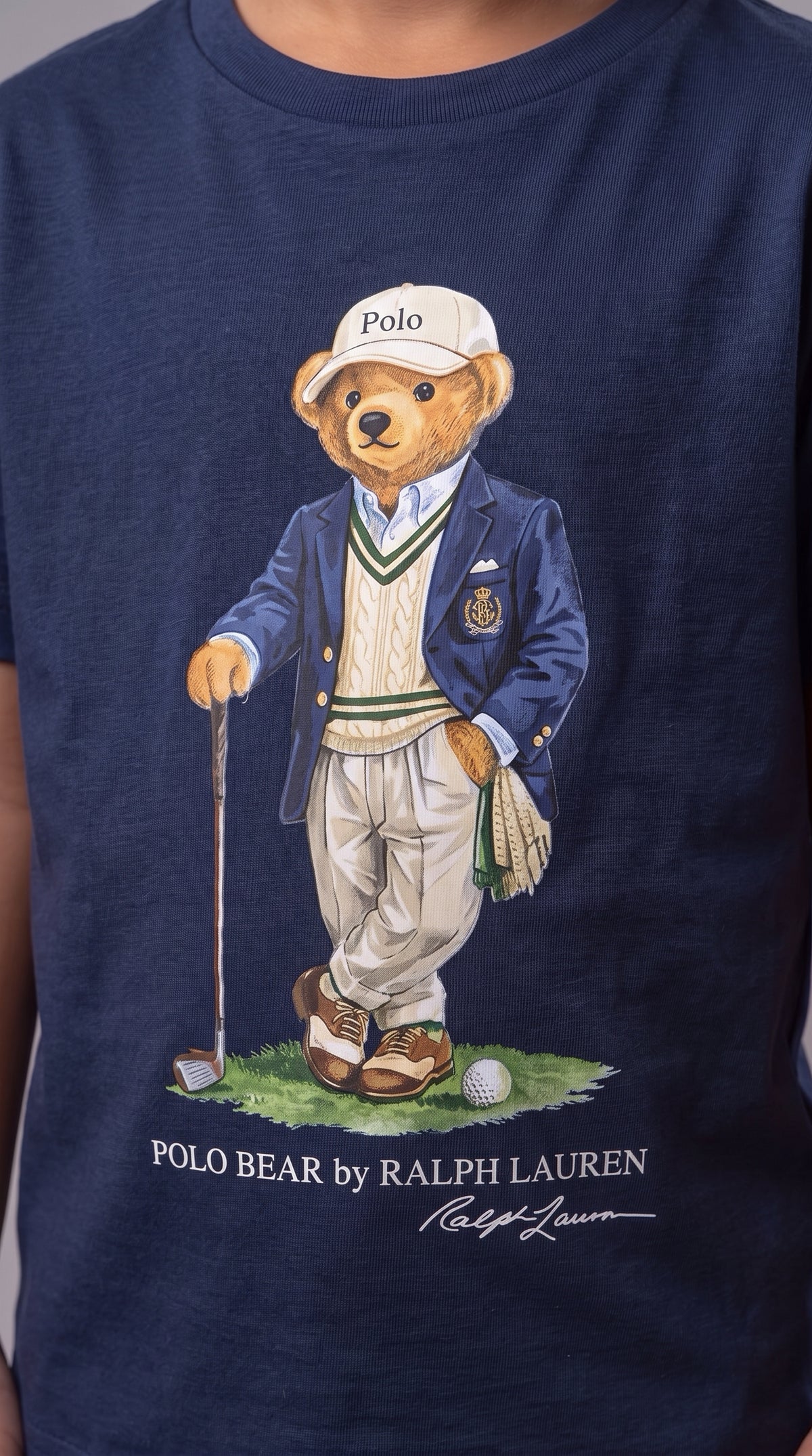 Camiseta Infantil Polo Bear Golf Club - RL Azul Marinho