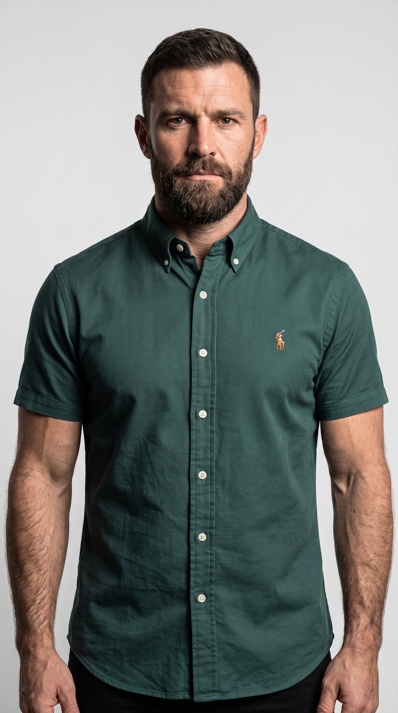 Camisa Social  Manga Curta  RL- T/ Sarja Verde Militar