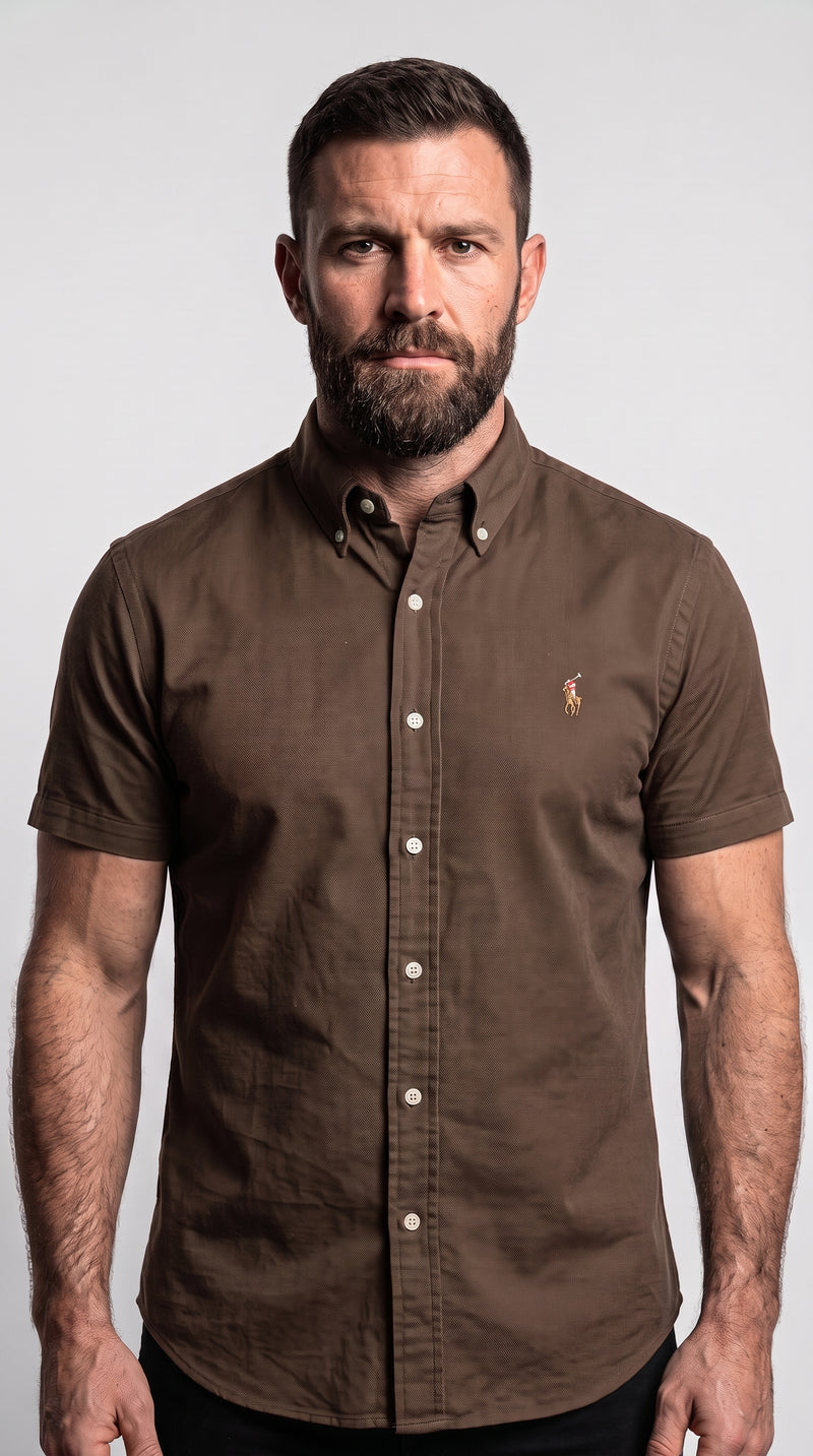 Camisa Social  Manga Curta  RL- T/ Sarja Marrom