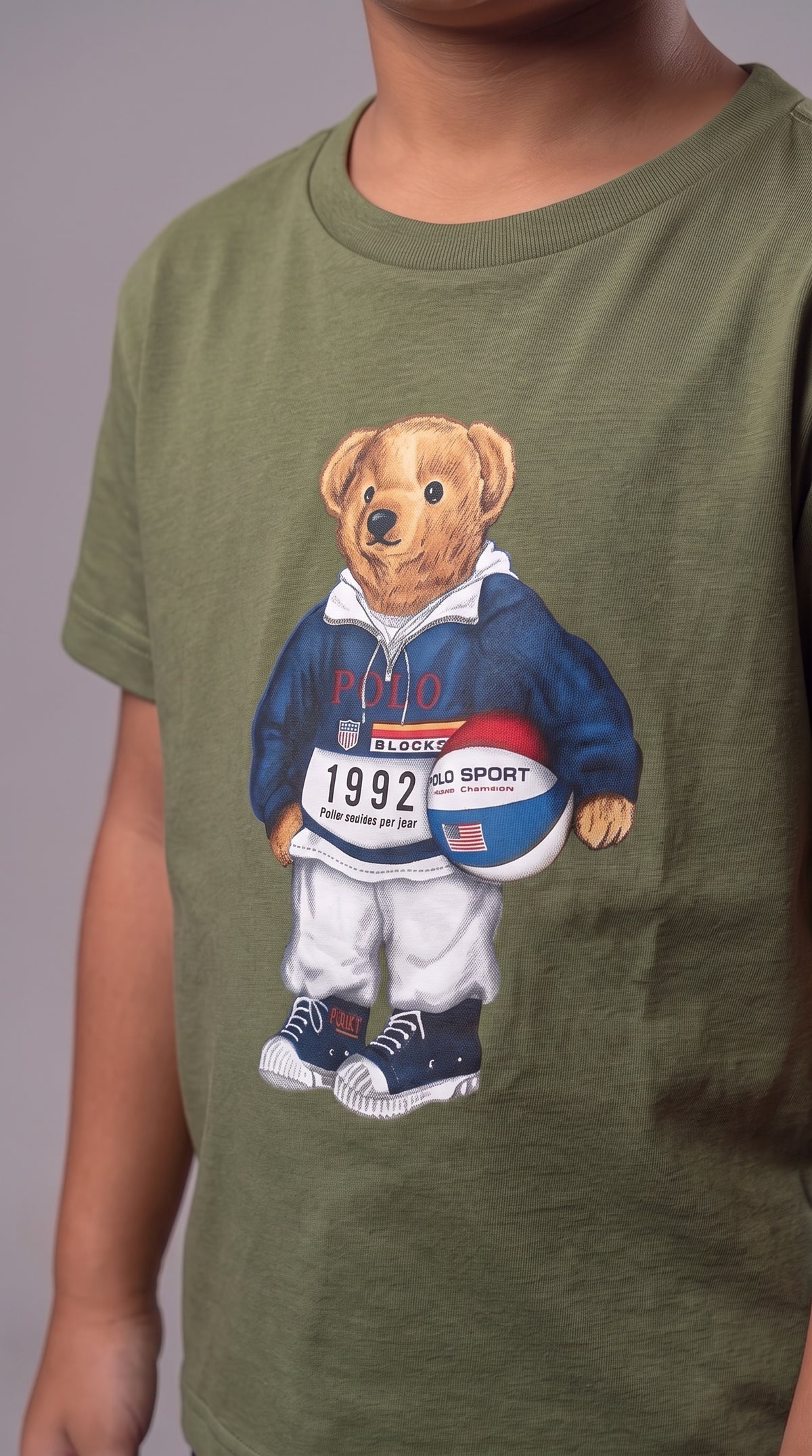 Camiseta Infantil Polo Bear Marsala Basketball 1992 - Verde Militar