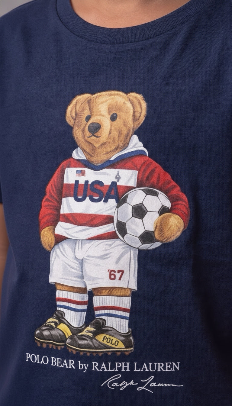 Camiseta Infantil Polo Bear Soccer USA 67 - RL Azul Marinho