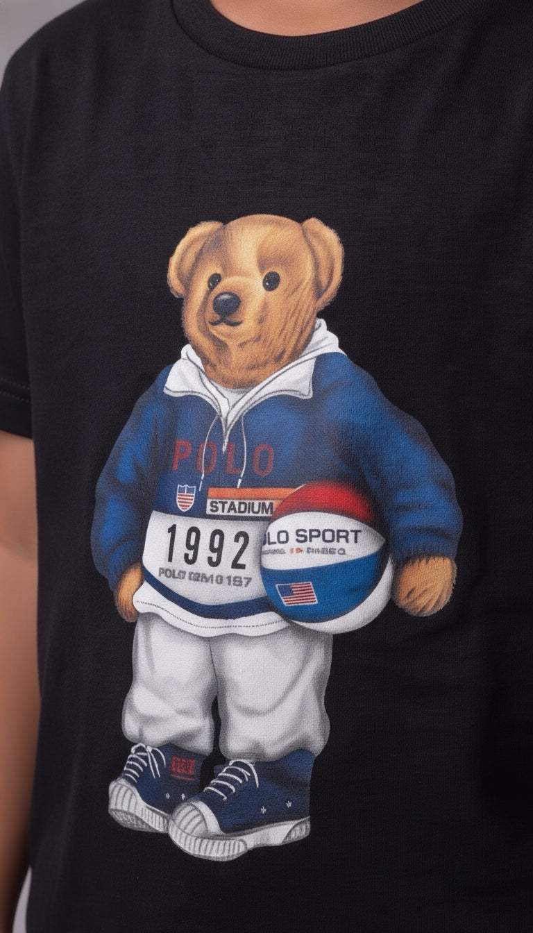 Camiseta Infantil Polo Bear Soccer USA 1992 - RL Preta