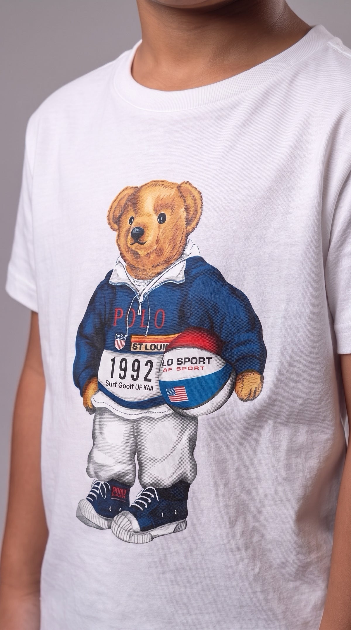Camiseta Infantil Polo Bear Marsala Basketball 1992 - RL Branca