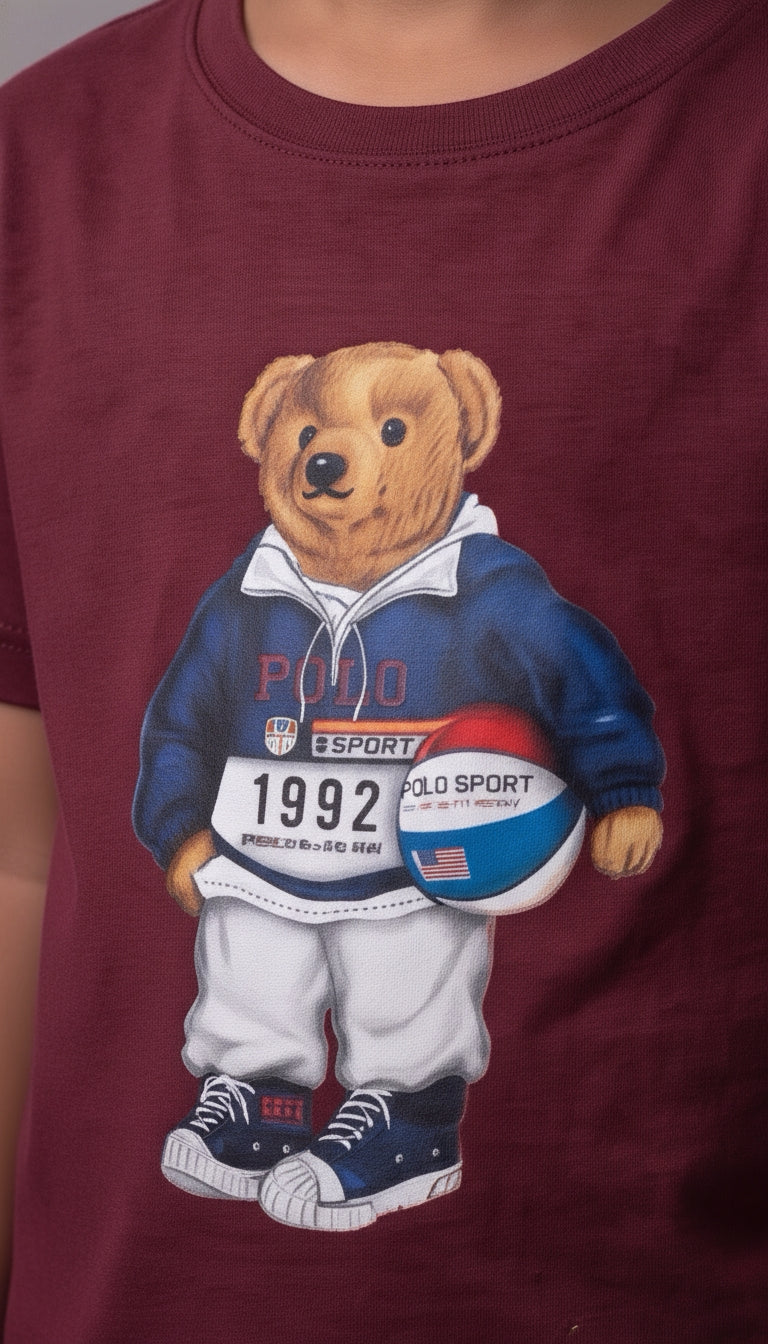 Camiseta Infantil Polo Bear Marsala Basketball 1992 - RL Bordô