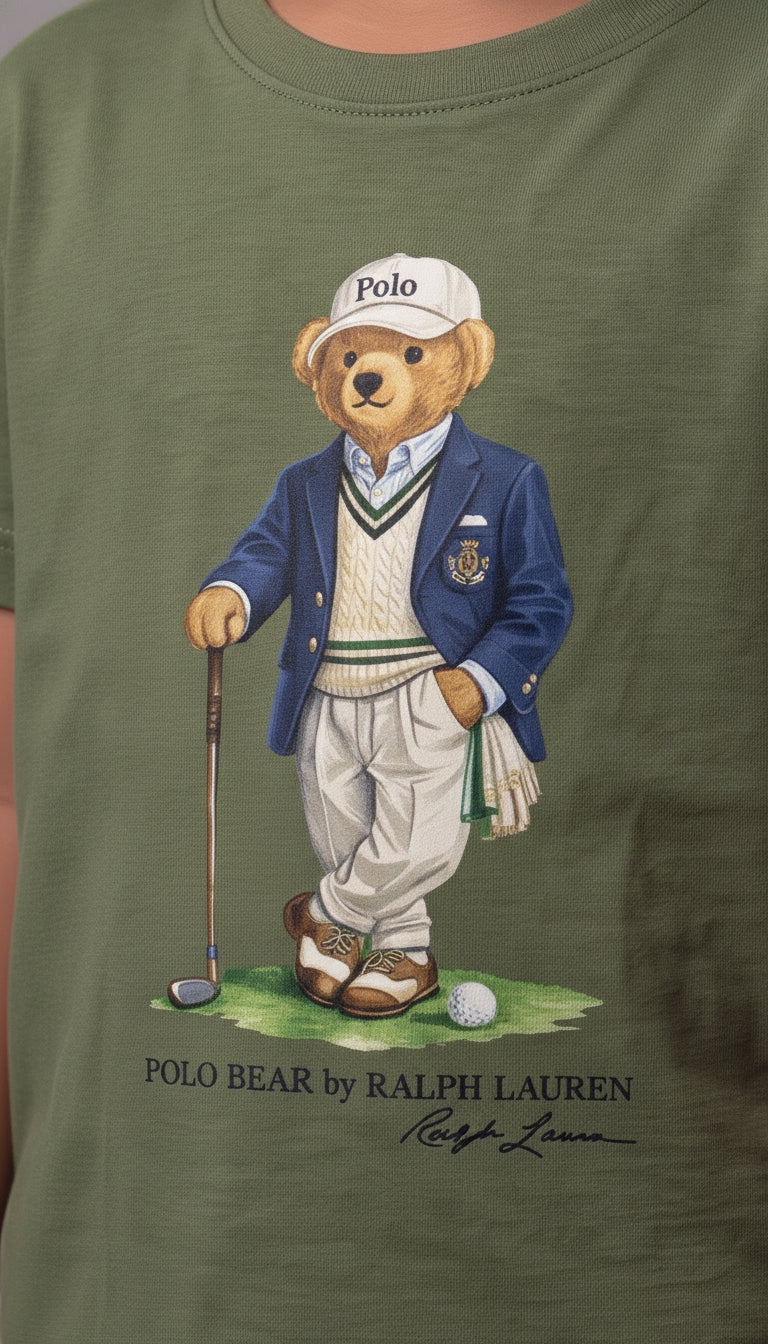 Camiseta Infantil Polo Bear Golf Club - RL Verde Militar