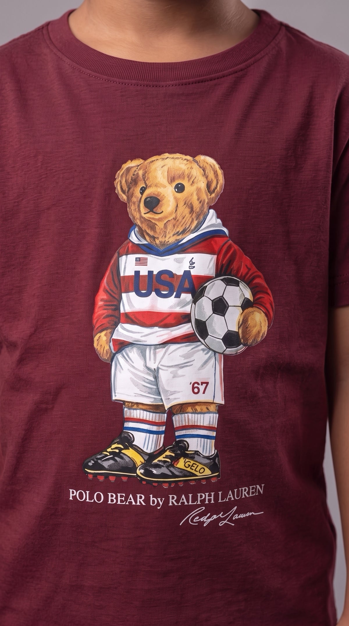 Camiseta Infantil Polo Bear Soccer USA - RL Bordô