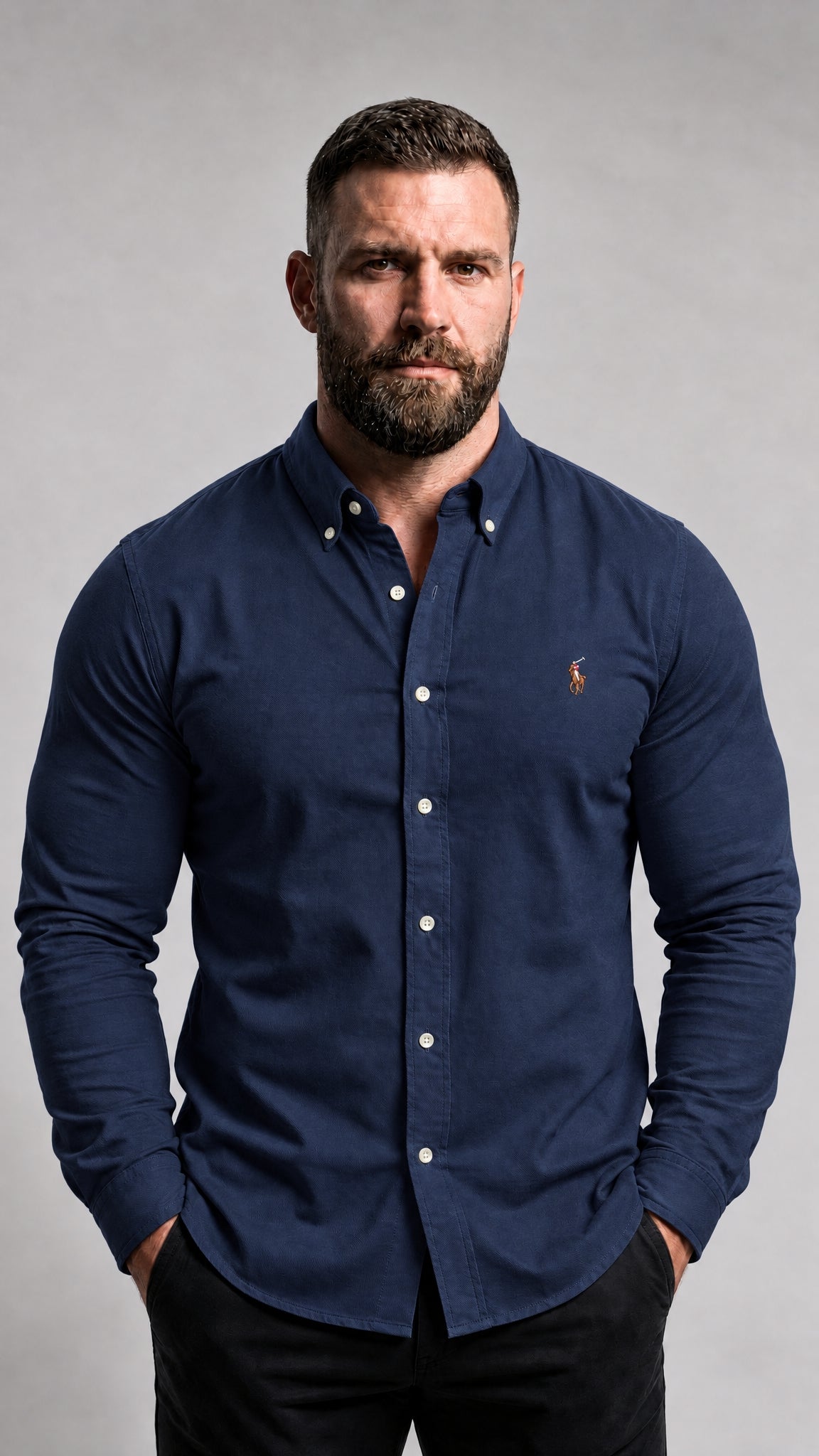 Camisa Social  Manga Longa  RL- T/ Sarja Azul Marinho