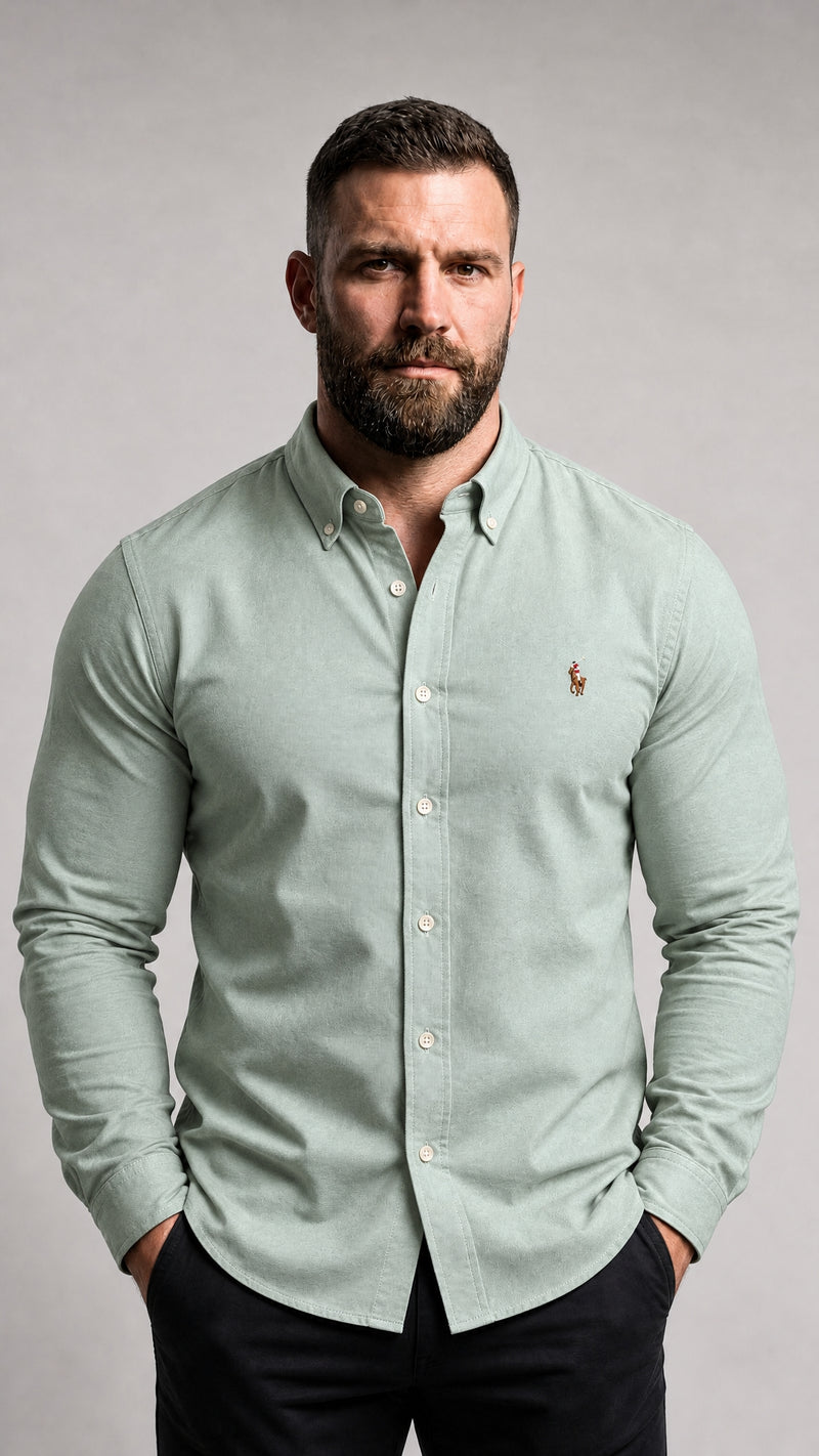 Camisa Social  Manga Longa  RL- T/ Sarja Verde Oliva